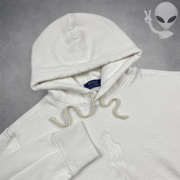 Polo Ralph Lauren Hoodie Small White Big Pony Pullover Sweatshirt Preppy - Picture 2 of 4